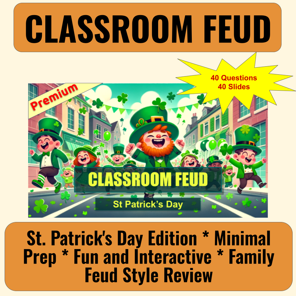 30 St. Patrick's Day Family Feud Style Questions and Answers Template for Google Slides