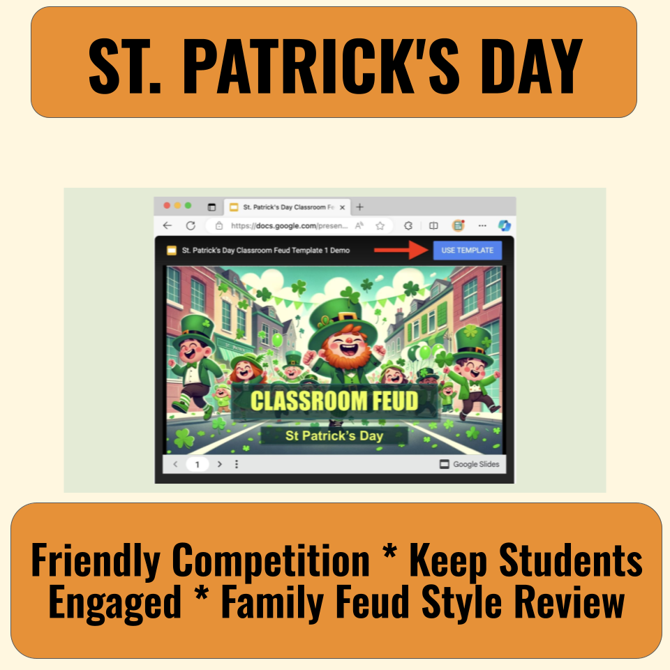 30 St. Patrick's Day Family Feud Style Questions and Answers Template for Google Slides