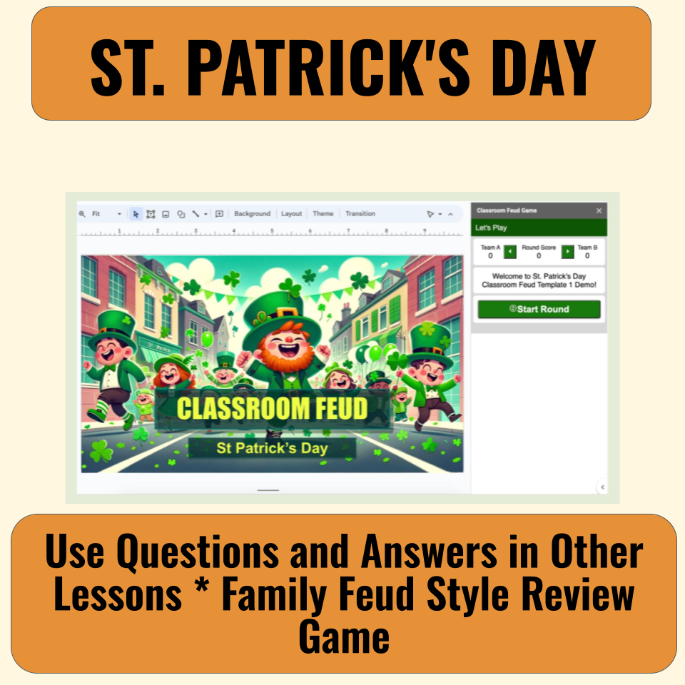 30 St. Patrick's Day Family Feud Style Questions and Answers Template for Google Slides