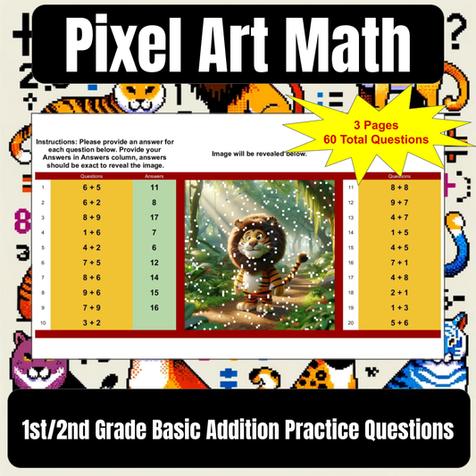 Pixel Art Math for Google Sheets (Addition 1 digit + 1 digit) Digital Format