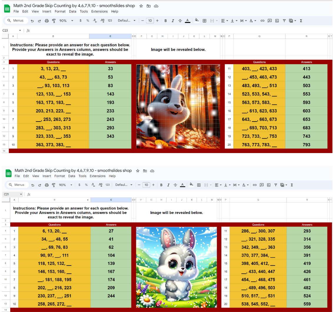 Pixel Art Math Reveal Activity Skip Count Forward 7,9,10 /Reverse Count by 4,6