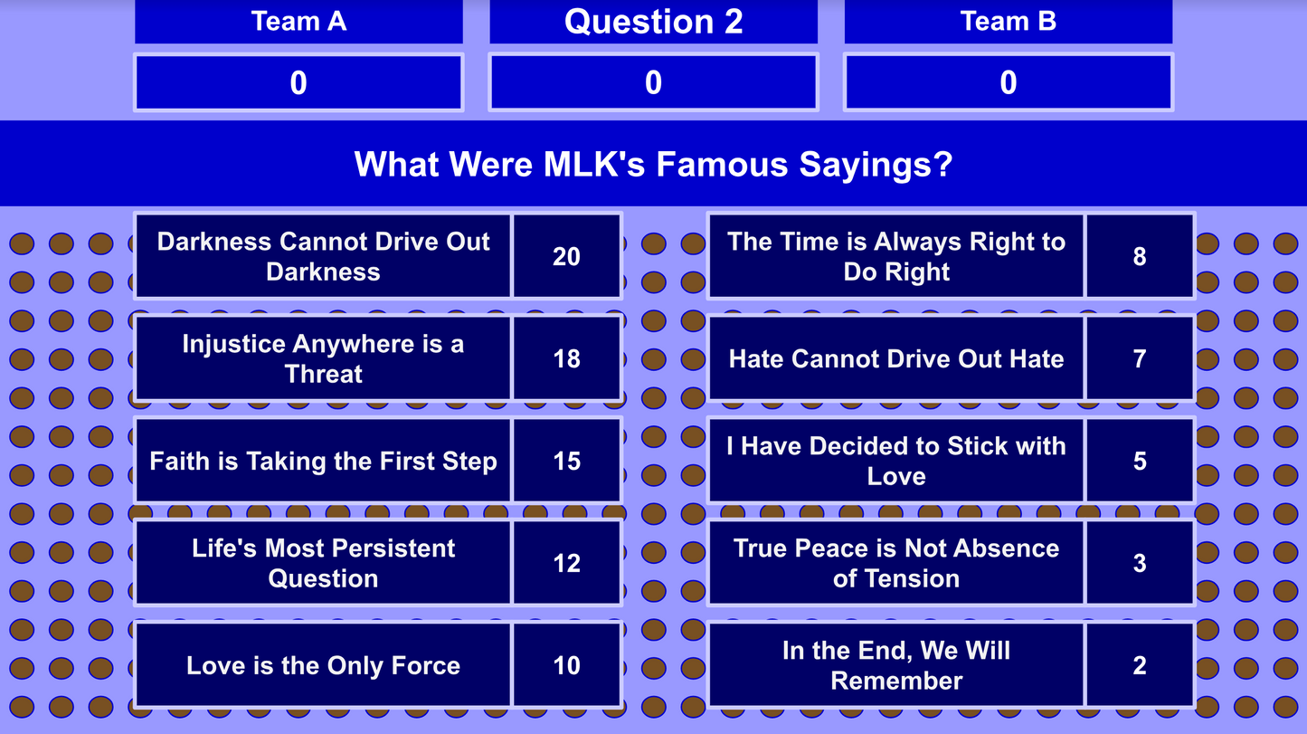 Classroom Feud MLK Templates - 30 More Questions