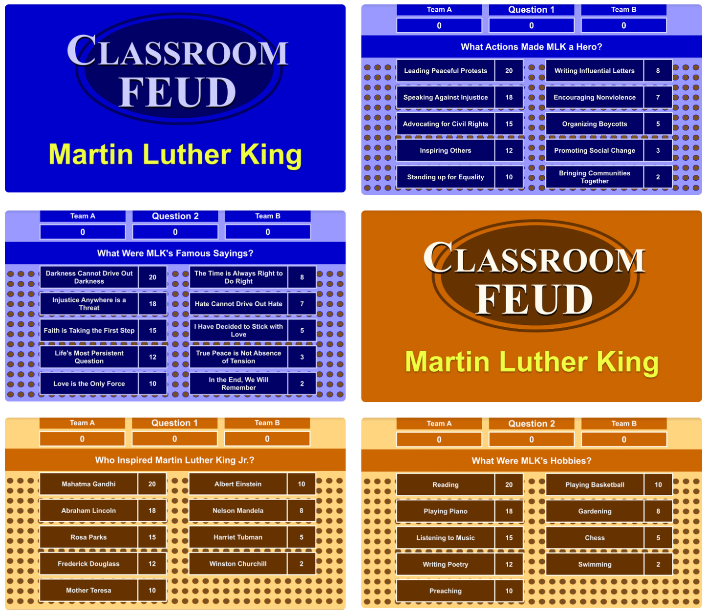 Classroom Feud MLK Templates - 30 More Questions