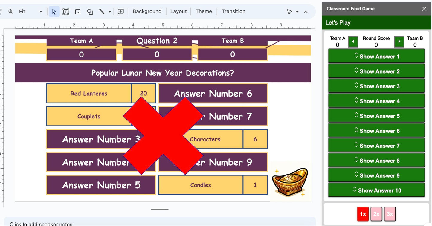 30 Lunar New Year Celebration Family Feud Style Questions and Answers Template for Google Slides
