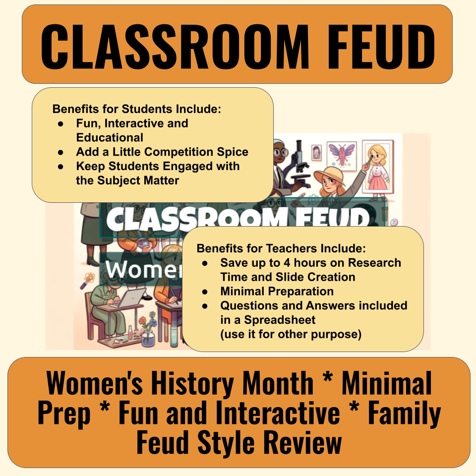 30 Women's History Month Family Feud Style Questions and Answers Template for Google Slides