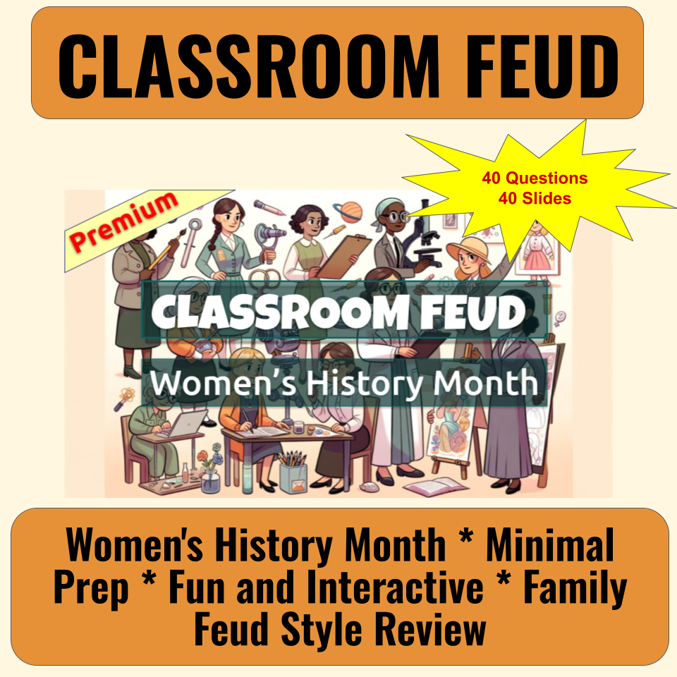 30 Women's History Month Family Feud Style Questions and Answers Template for Google Slides