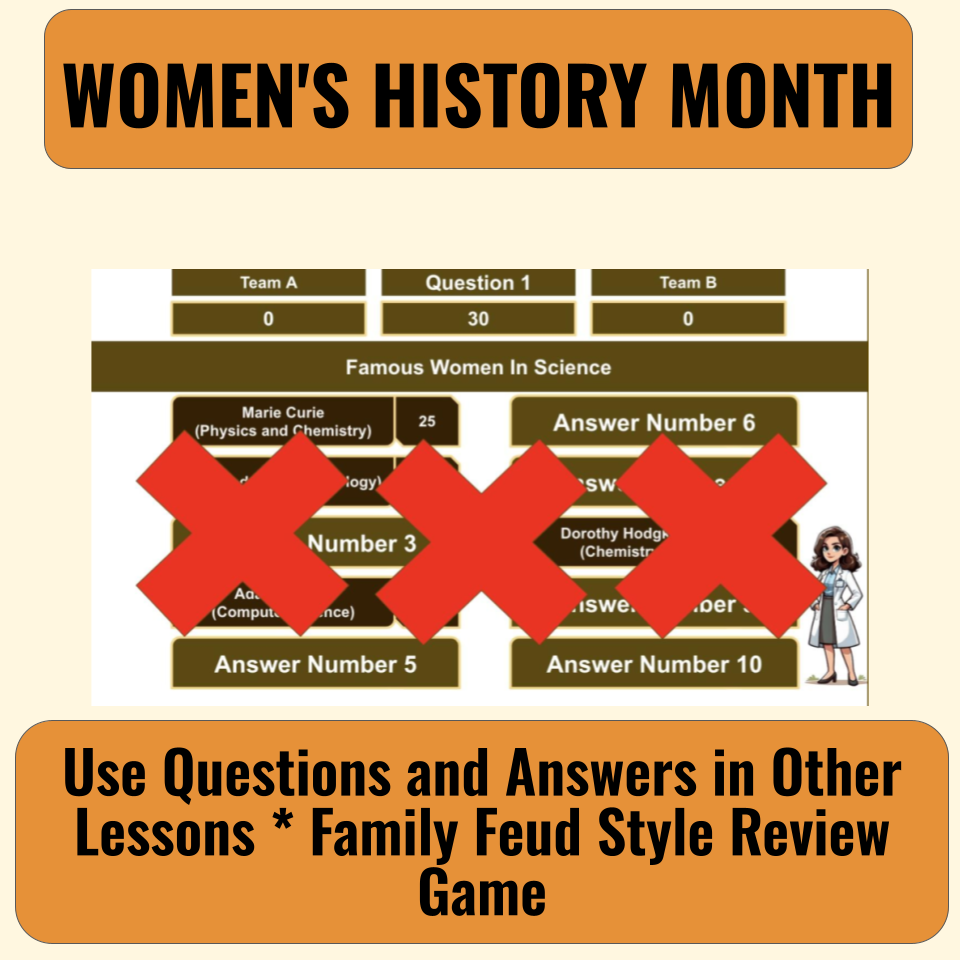 30 Women's History Month Family Feud Style Questions and Answers Template for Google Slides