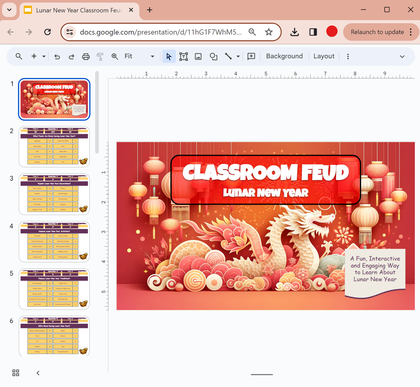 30 Lunar New Year Celebration Family Feud Style Questions and Answers Template for Google Slides