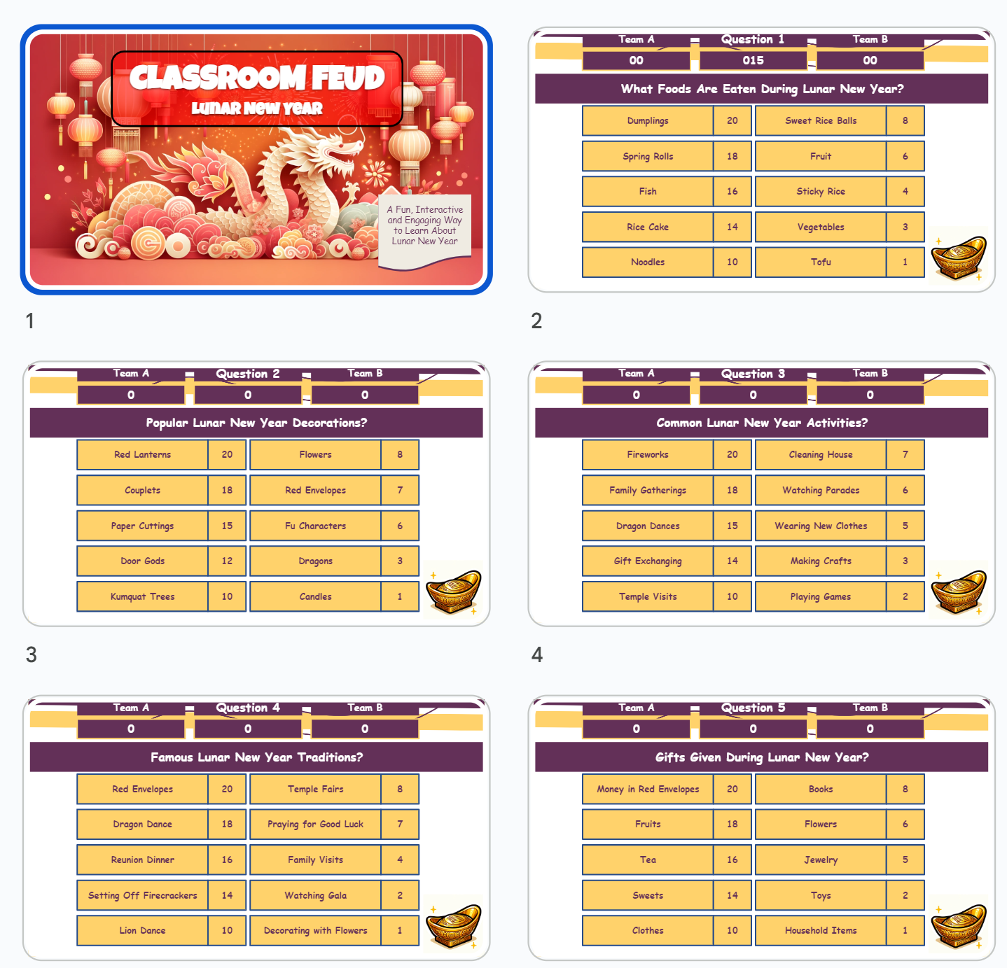 30 Lunar New Year Celebration Family Feud Style Questions and Answers Template for Google Slides